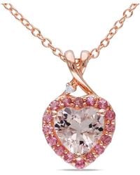 Amour - Morganite, Tourmaline And Diamond Heart Halo Pendant With Chain - Lyst