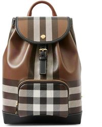 Burberry - Dark Birch Dark Check And Leather Backpack - Lyst