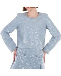 Self-Portrait - Self Portrait Sequin Boucle Long-Sleeve Top - Lyst