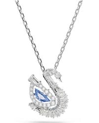 Swarovski - Rhodium Plated Swan Pendant Necklace - Lyst