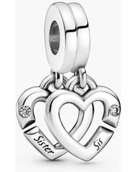 PANDORA - Sister Hearts Sterling Split Dangle - Lyst