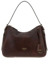 Prada - Dark Leather Shoulder Bag Cacao Borse A Mano - Lyst