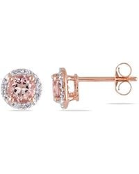 Amour - Morganite And Diamond Halo Stud Earrings - Lyst