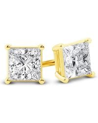 Brilliant Diamond - 14K Igi Certified 1 Carat Princess Cut Lab Grown Diamond Stud Earrings For Vs Clarity, E-F Color - Lyst
