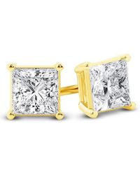 Brilliant Diamond - 14K Igi Certified 1 Carat Princess Cut Lab Grown Diamond Stud Earrings For Vs Clarity, E-F Color - Lyst