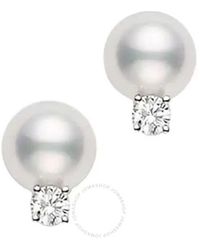 Mikimoto - Akoya Cultured Pearl Stud Earrings; 7.5 X 8mm; With 0.10ct Diamonds; Set - Lyst