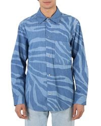 Roberto Cavalli - Dark Macro Zebra-Print Denim Shirt, Brand Size 46 Us - Lyst