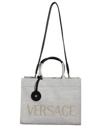 Versace - Top Handle Canvas Leather Logo Crossbody Tote Bag - Lyst