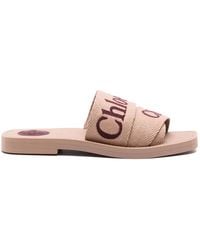 Chloé - Woody Logo-Embroidered Slides, Brand Size 34 (Us - Lyst