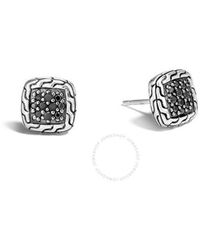 John Hardy - Classic Chain 9.5 Mm Silver Square Stud Earrings With Black Sapphire - Lyst