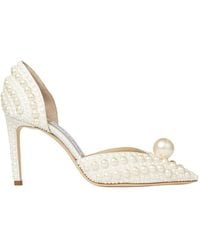 Jimmy Choo - Sabine 85 Pearl-Embellished Satin Pumps, Brand Size 38.5 Us - Lyst