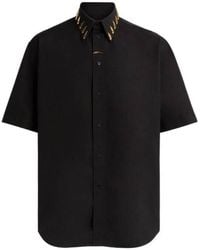 Roberto Cavalli - Tooth-Plaque Short-Sleeve Cotton Shirt - Lyst