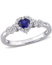 Amour - 3/8 Ct Tgw Created Sapphire Sapphire And Diamond Accent Halo Heart Ring - Lyst