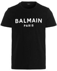 Balmain - Flock Logo Print Cotton T Shirt - Lyst