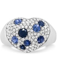 Haus of Brilliance - 18K Sapphire And 5/8 Cttw Diamond Cluster Heart Shaped Ring (F-G Color, Vs1-Vs2 Clarity) - Lyst