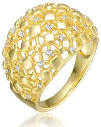 Rachel Glauber - 14k Yellow Gold Plated With Cubic Zirconia Dome-shaped Textured nugget Ring - Lyst