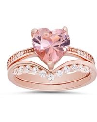 Kylie Harper - 14K Rose Over Heart-Cut Morganite Cz 2Pc Stackable Ring Set - Lyst