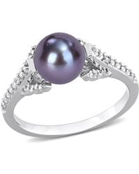Amour - 7-7.5Mm Freshwater Cultured Pearl And Diamond Accent Split Shank Ring - Lyst