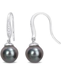 Amour - 8-9Mm Tahitian Cultured Pearl And Diamond Accent Shepherd Hook Earrings - Lyst