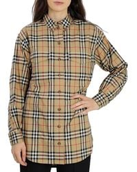 Burberry - Ladies Vintage Check Stretch Cotton Oversized Shirt, Brand Size 10 (Us - Lyst