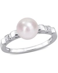 Amour - 7-7.5Mm Freshwater Cultured Pearl And Created Sapphire Ring - Lyst