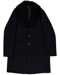 Roberto Cavalli - Midnight Wool Coat With Leather Trim, Brand Size 50 Us - Lyst