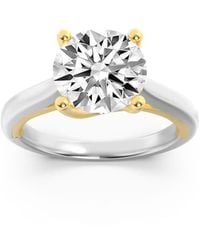 Mure And Co - 2Ctw Round Shaped Lab Grown Diamond (F/Vs) Two Tone Cathedral Shank Engagement Ring - Lyst