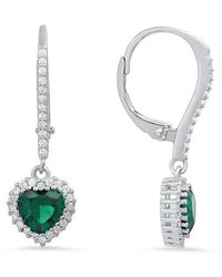 Kylie Harper - Sterling Heart-Cut Emerald Cz Birthstone Halo Leverback Earrings - Lyst