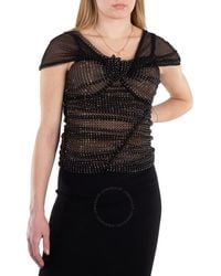 Self-Portrait - Rhinestone Embellished Fishnet Bardot Top, Brand Size 6 Us - Lyst