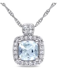 Amour - Cushion Cut Aquamarine And 1/10 Ct Tw Diamond Pendant With Chain - Lyst