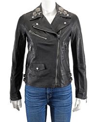 Burberry Bullion Floral Lambskin Biker Jacket - Black