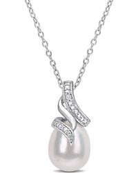 Amour - 8.5-9Mm Freshwater Cultured Pearl And Diamond Accent Twisted Drop Pendant With Chain - Lyst