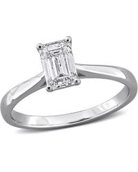Created Forever - 1Ct Tgw Emerald And Round-Cut Lab Grown Diamond Engagement Ring - Lyst
