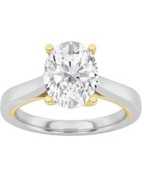 Mure And Co - 2Ctw Oval Shaped Lab Grown Diamond (F/Vs) Two Tone Twisted Basket Cathedral Shank Solitaire Ring - Lyst