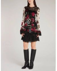 Roberto Cavalli - Floral Mini Dress With Lace Trim, Brand Size 40 Us - Lyst
