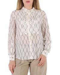Burberry - Net Print Crystal Detail Tie-neck Silk Shirt - Lyst