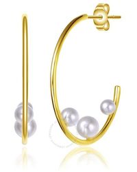 Rachel Glauber - 14k Gold Plated Pearl Open Hoop Earrings - Lyst