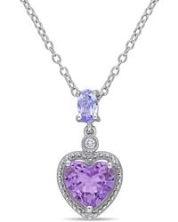 Amour - Diamond, Tanzanite, And Heart Shaped Amethyst Pendant With Chain - Lyst