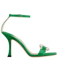 Jimmy Choo - Marsai 90 Suede Crystal-Buckle Sandals, Brand Size 34 Us - Lyst