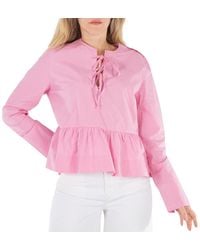 Ganni - Orchid Smoke Tie String Peplum Blouse - Lyst