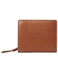 Chloé - Soft Leather Logo Embroidered Sense Compact Wallet - Lyst