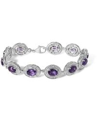 Haus of Brilliance - Sterling 5X7 Mm Oval Amethyst & Diamond Halo Link Bracelet - Lyst