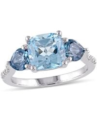 Amour - 3 1/2 Ct Tgw Cushion Cut Sky And London Topaz And Diamond Accent Ring - Lyst
