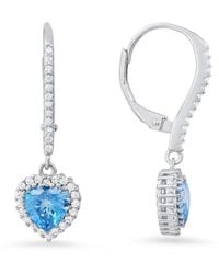Kylie Harper - Sterling Heart-Cut Swiss Topaz Cz Birthstone Halo Leverback Earrings - Lyst