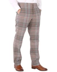 Burberry - Beige Wool Check Tailored Trousers - Lyst
