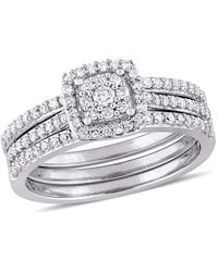Amour - 1/2 Ct Tw Diamond Cluster 3-Piece Bridal Set - Lyst