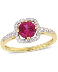 Amour - 1 Ct Tgw Created Ruby And 1/7 Ct Tw Diamond Halo Ring - Lyst