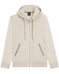 BOSS - Cotton-Terry Zip-Up Hoodie With Signature-Stripe Trims - Lyst