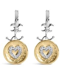 Haus of Brilliance - 18K Over 1/8 Ct Diamond Hammered Finished Medallion Heart Drop & Dangle Earrings - Lyst