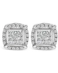 Haus of Brilliance - Sterling 1/2 Cttw Princess Cut Diamond Composite And Halo Stud Earrings - Lyst
